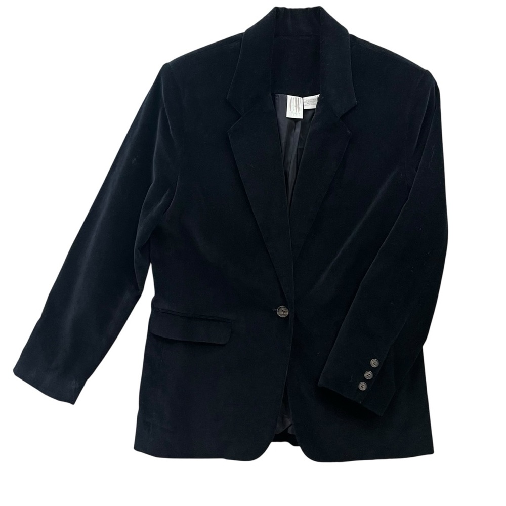 CW Clifford & Wills Womens 10 Black Velvet Single Button Classic Chic Y2K Blazer